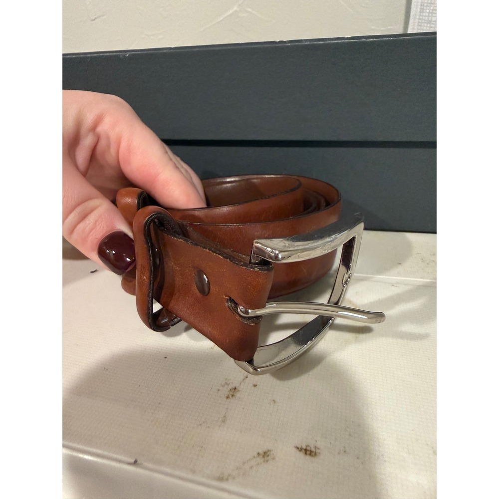 Italian Cross Calf Leather Belt Mens 38 Brown Excellent Made in USA 55218